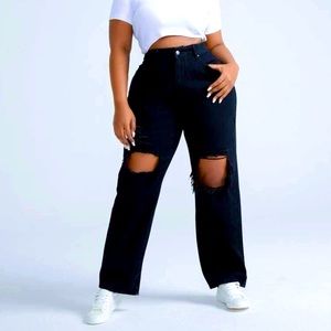 Plus High Waisted Cut Out Ripped Flayed Jeans